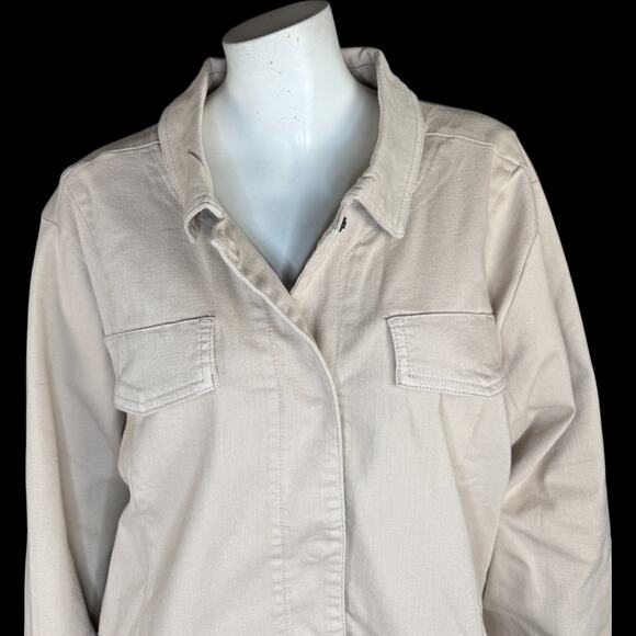 Denim & Co. Signature Color Perfect Flex Denim Jacket Stone Kacki 3X - Picture 4 of 15